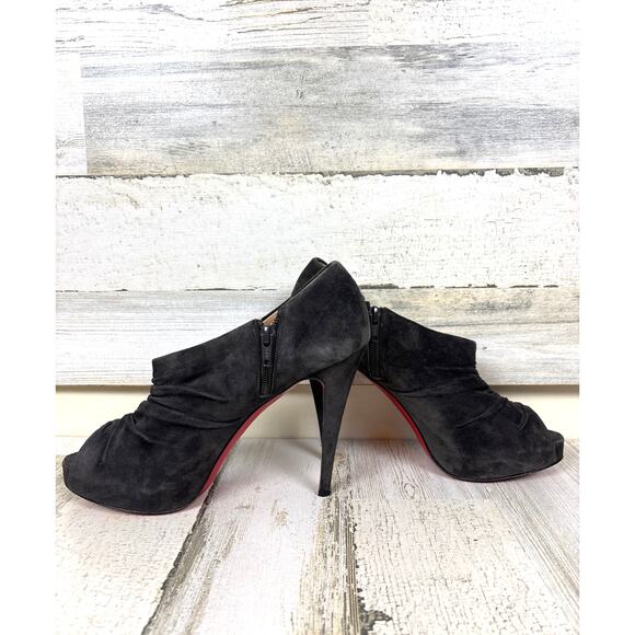 Christian Louboutin Women’s 9 Gray Charcoal Suede Tripoli Booties Heels Shoes - Picture 9 of 9